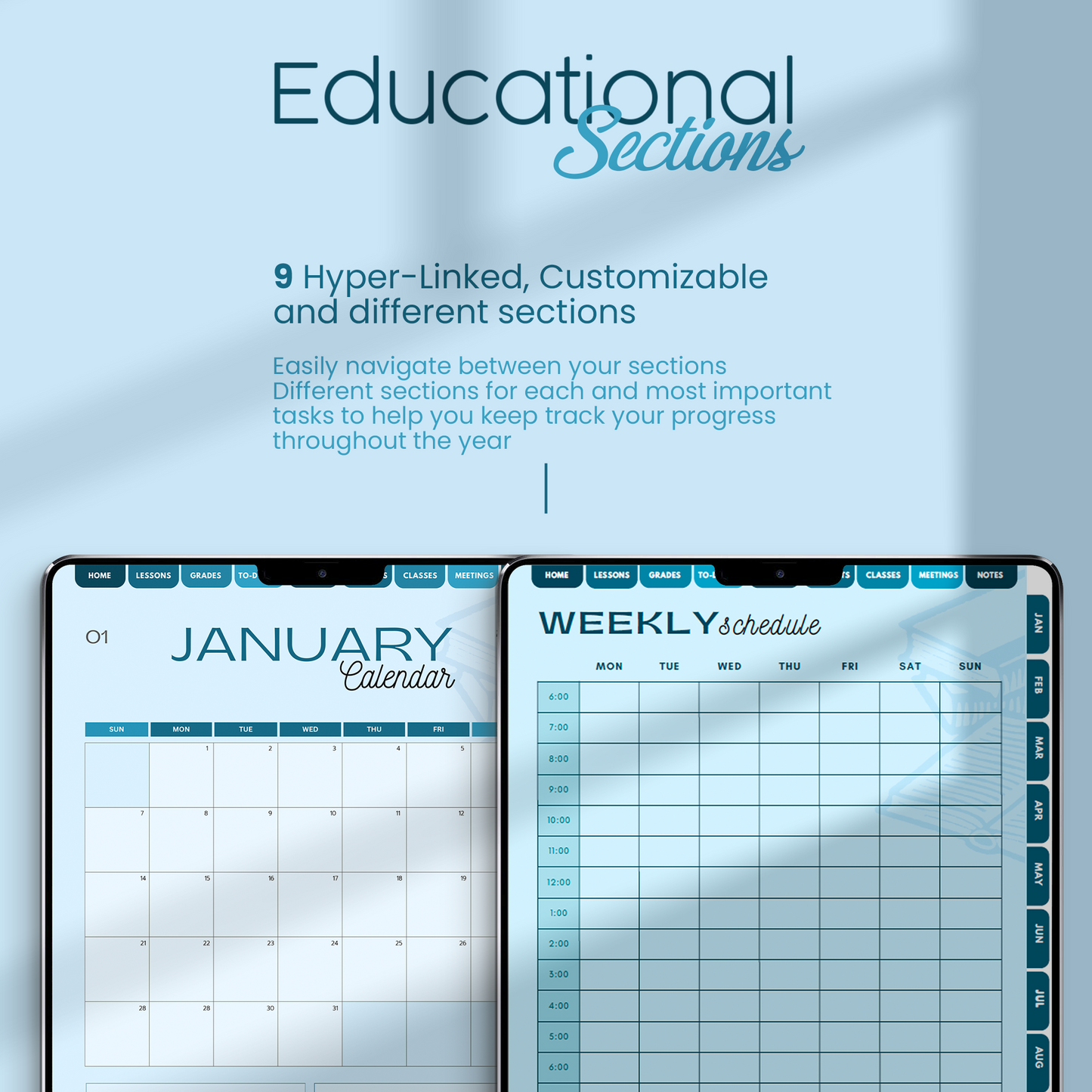 Attendance and grading logs in the Teacher Planner for tracking student performance.