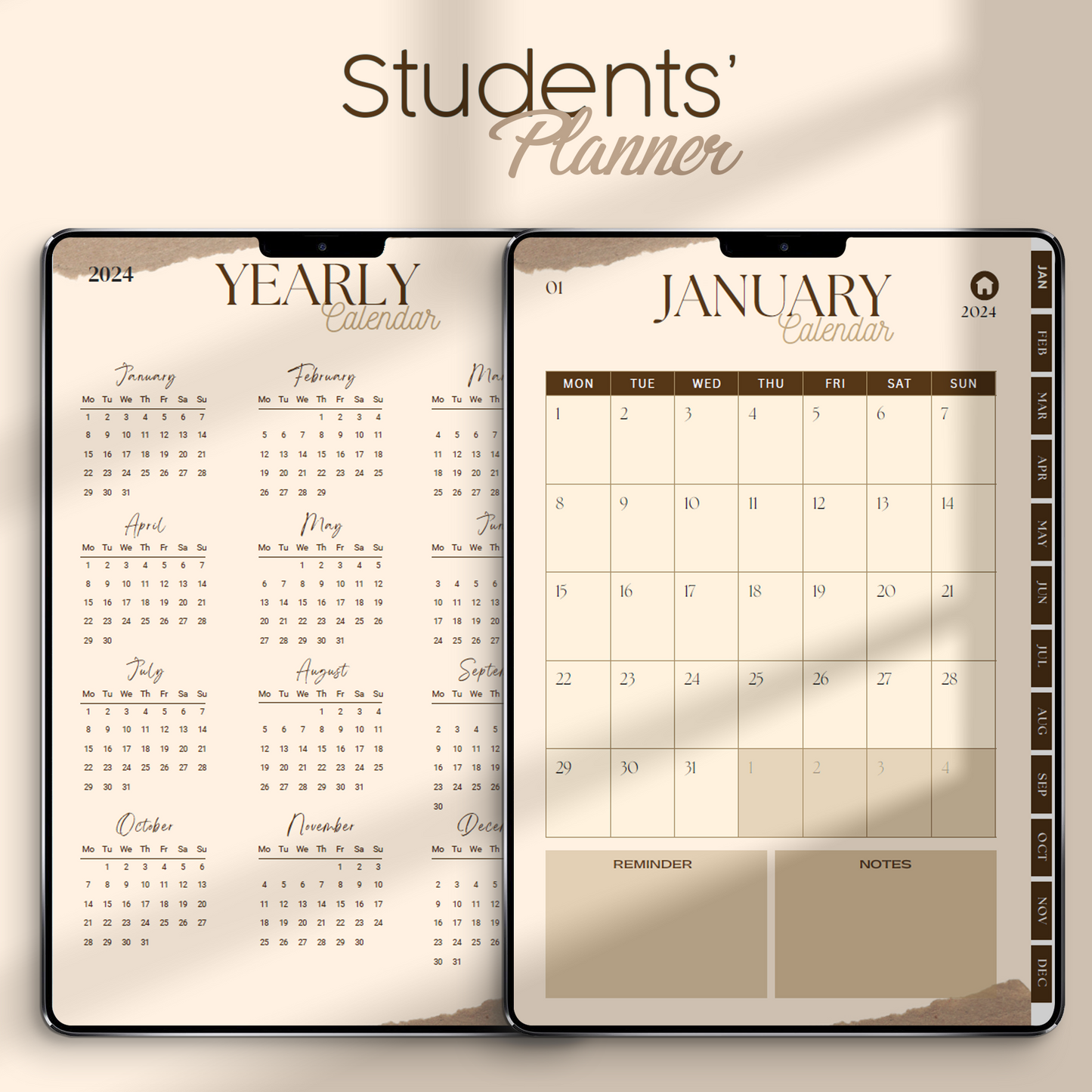 Goal-setting pages in the Student Planner for tracking academic progress and achievements